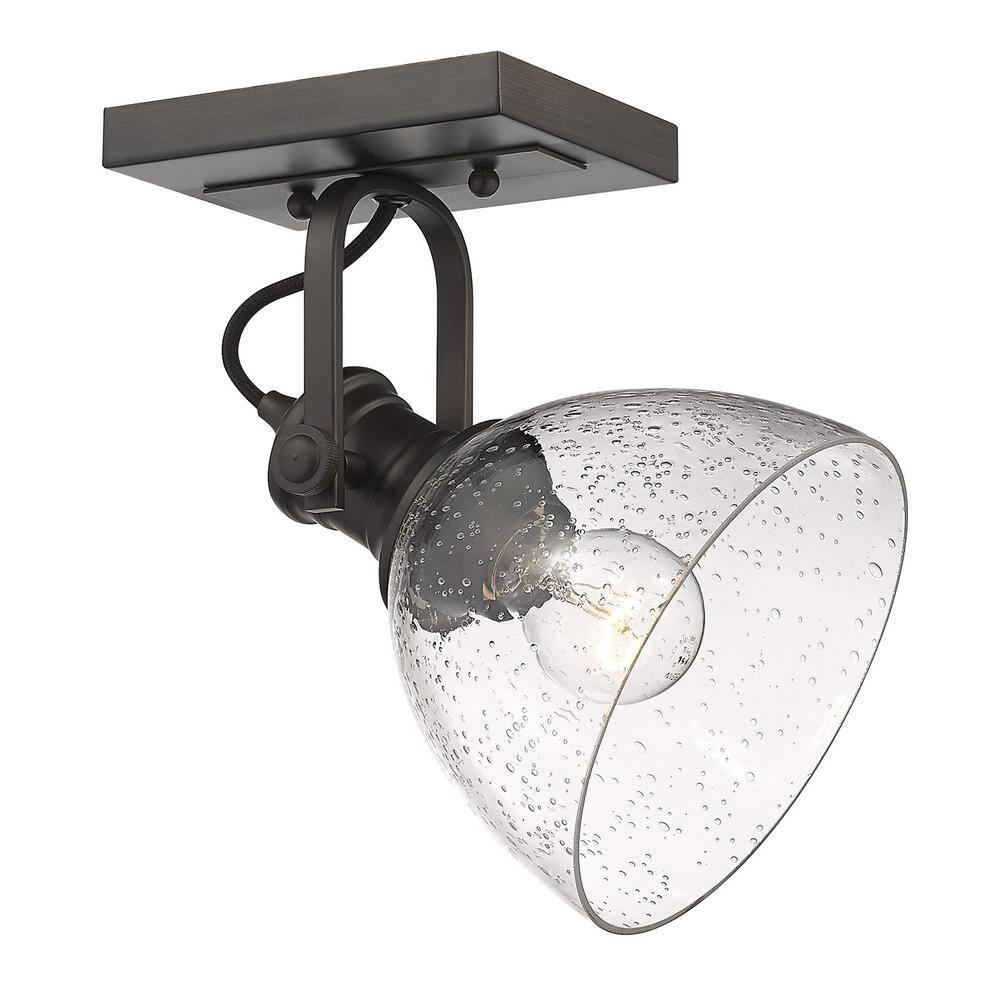 Rubbed Bronze 10" Transitional Semi-Flush Light with Seeded Glass