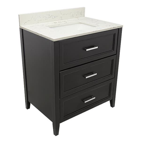 Amluxx Capri 31 in. W x 22 in. D Bath Vanity in Espresso with Quartz Stone Vanity Top in Lyra White with White Basin