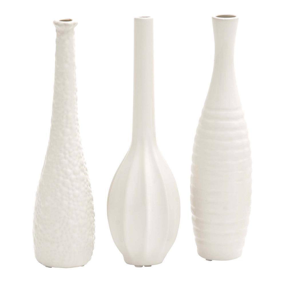 White Modern Ceramic Bud Vase Set - 12" Tall