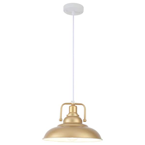 1-Light Copper-Gold Pot Cover Pendant Hanging Light with Metal Shade for Bedroom