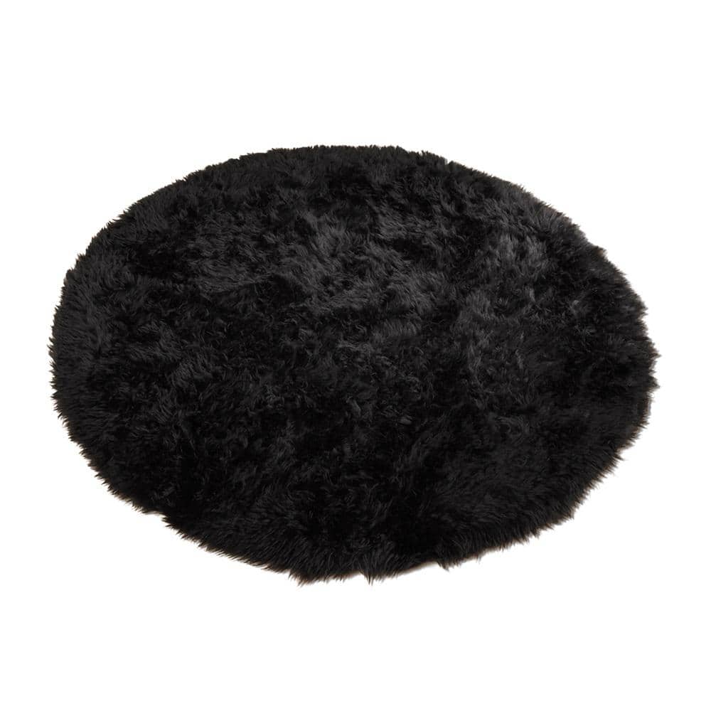 Black 5 ft. x 5 ft. Made in France Luxuriously Soft and Eco Friendly Round Faux Fur Area Rug price history on PriceWatchPro
