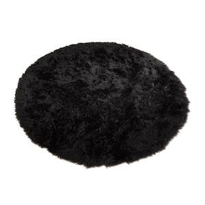 Black 5 ft. x 5 ft. Made in France Luxuriously Soft and Eco Friendly Round Faux Fur Area Rug
