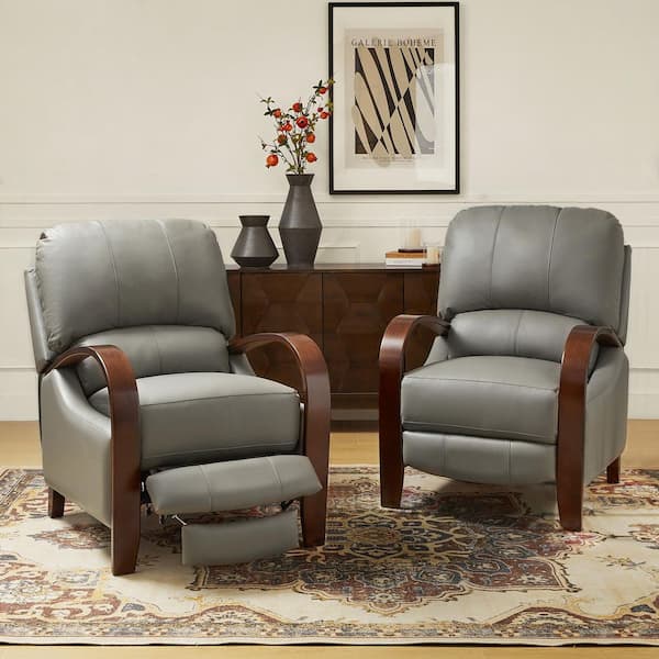 Ernesto Dove Genuine Leather with The Wooden Armrest Recliner (Set of 2)