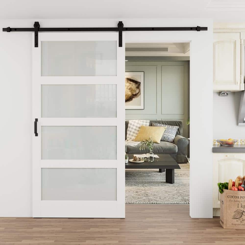 White 42" x 84" Frosted Glass Solid Core MDF Barn Door