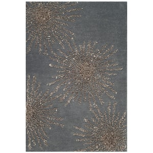 Soho Dark Gray/Silver Doormat 2 ft. x 3 ft. Floral Area Rug