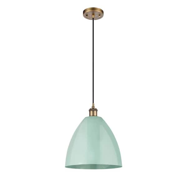 Innovations Plymouth Dome 1-Light Brushed Brass Cone Pendant Light with  Seafoam Metal Shade 516-1P-BB-MBD-12-SF - The Home Depot