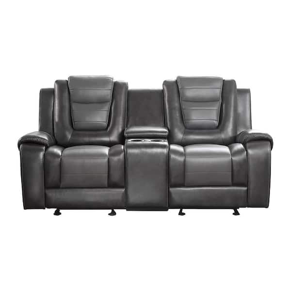 EVERGLADE HOME Danio 76 in. Round Arm Faux Leather Straight in Gray