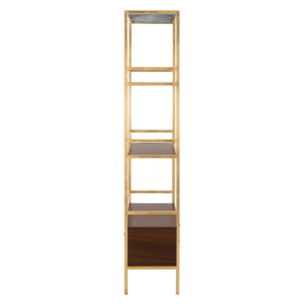 Mateo Gold and Walnut 4-Tier Etagere with Drawer