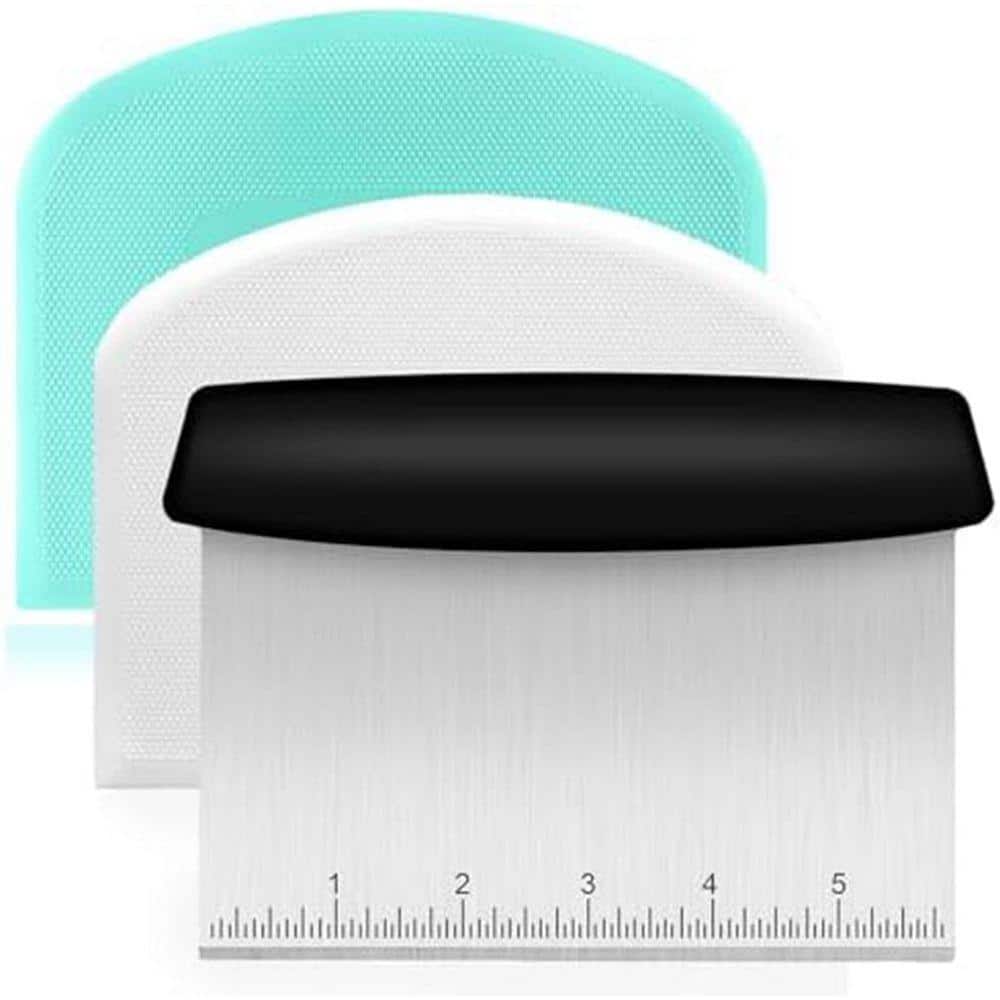 Large Kitchen Scraper Stainless Steel Dough Scraper Set with 2 Flexible Bowl Scrapers ...
