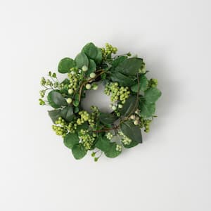 14 in. Artificial Berry Foliage Mini Wreath, Green