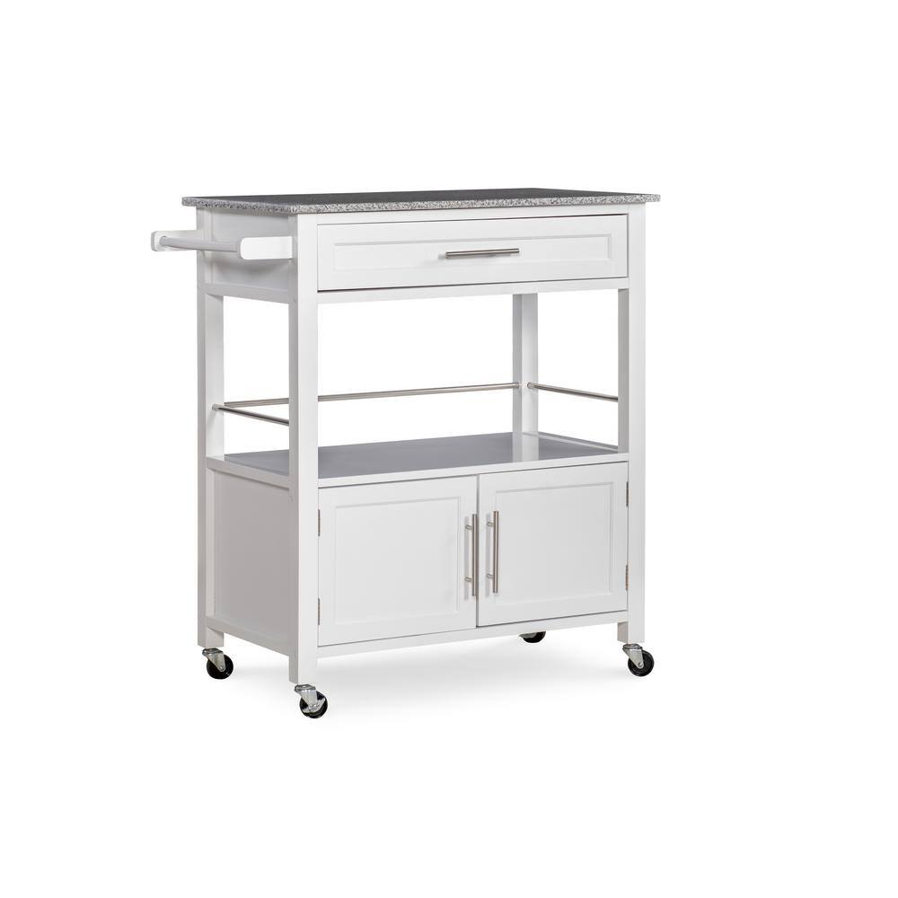 Linon Home Decor Caitlin White Kitchen Cart with Granite Top and Storage THD03301 The Home Depot