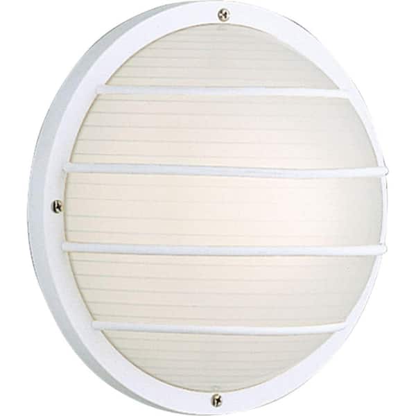 Progress Lighting Bulkheads Collection 1-Light White Ribbed Polycarbonate Modern Outdoor 10" Wall Or Ceiling Mounted Fixture