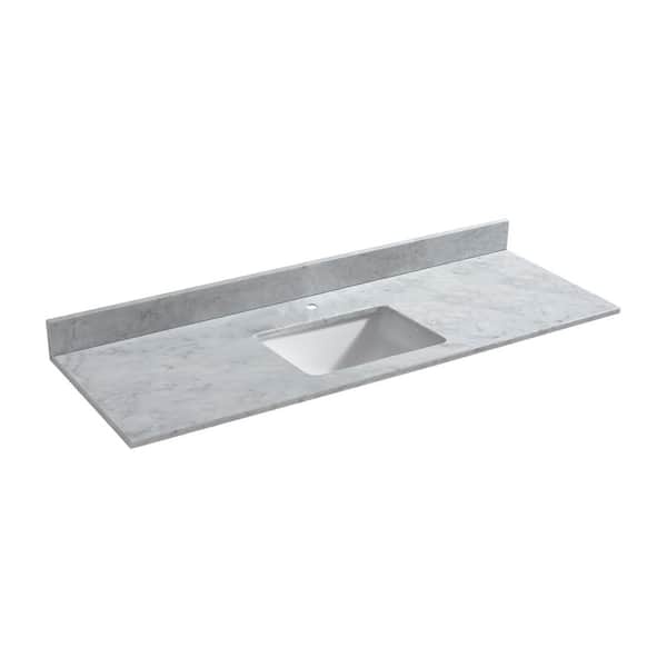 WOODBRIDGE Amore 61 in. W x 22 in. D Marble Vanity Top in Carrara White with White Rectangular Single Sink