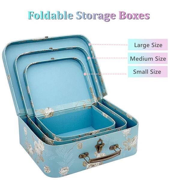 Afoxsos Acid Blue Flowers Decorative Boxes with Lid 3-Pack