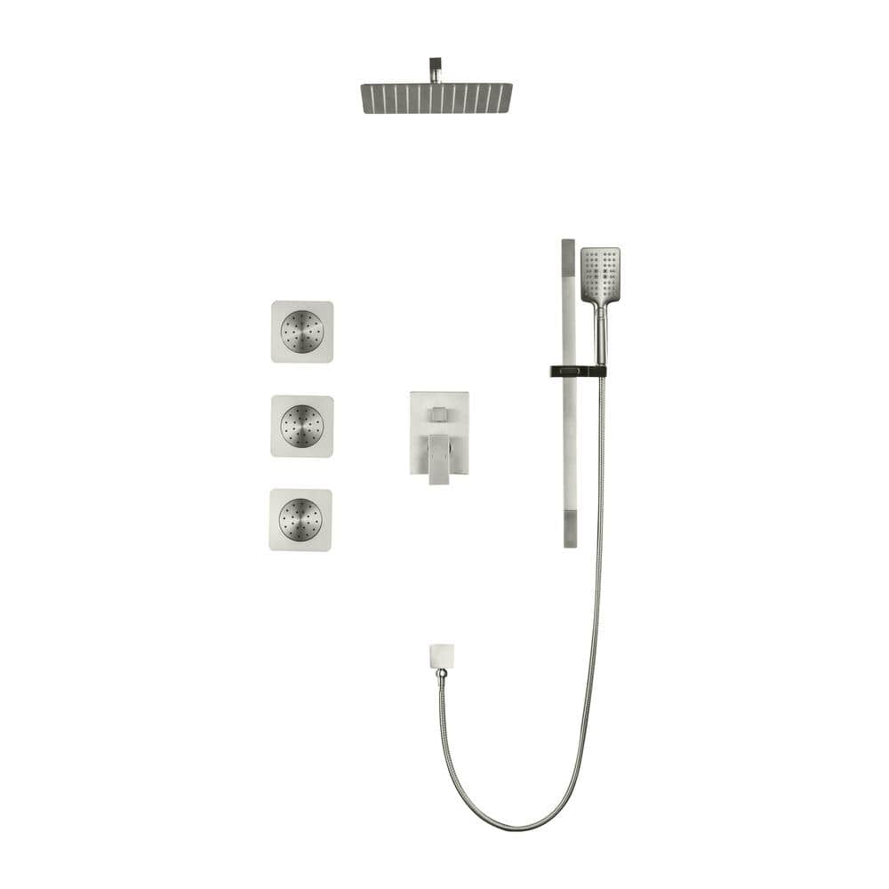 12 in. 3-Jet Wall Mount Rainfall Shower Tower System with Slide Bar, Handhe
