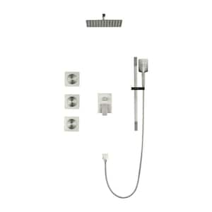 12 in. 3-Jet Wall Mount Rainfall Shower Tower System with Slide Bar, Handheld and Body Spray in Brushed Nickel