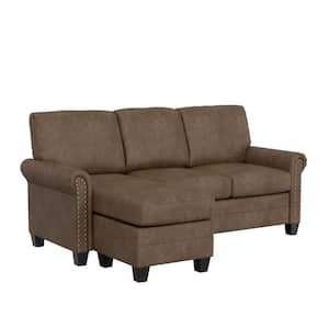 Barroway 76 in. Rolled Arm Polyester Modern Rectangle Removable Cushions Sectional Antique Brown