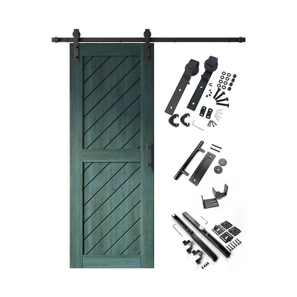 XT1 26 in. x 80 in. C-Panel Royal Pine Slanted Stripe Design Solid Pine Wood Sliding Barn Door with Hardware Kit