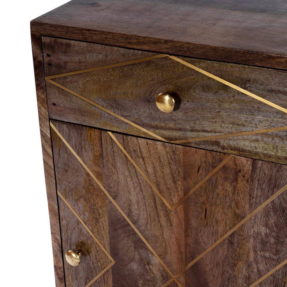Alda Mango Wood and Brass Inlay Chairside Chest with Storage