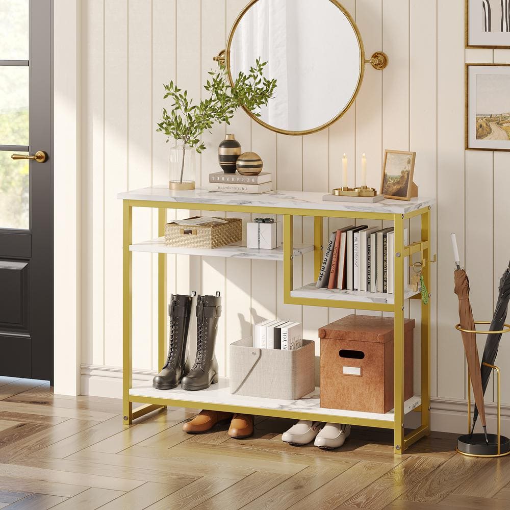 Rosevell 39.4" Console Table for Entryway with 4 Tier Storage Shelves