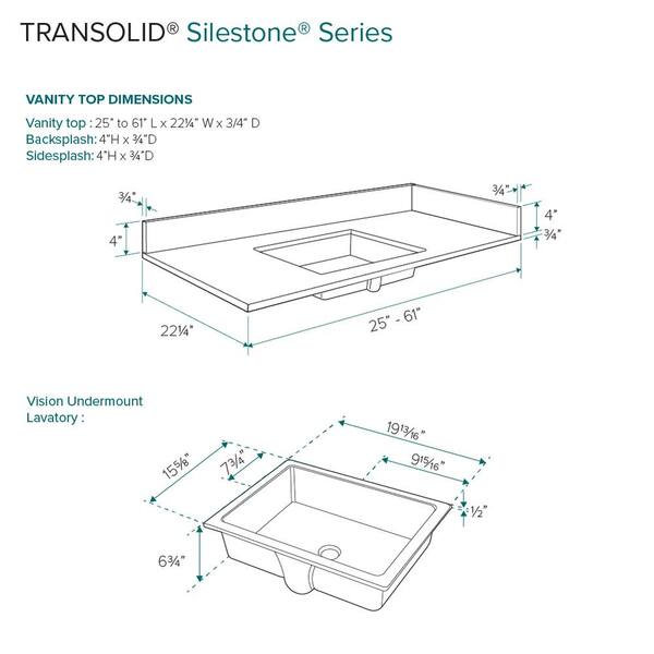 Transolid Silestone 49.5 in. W x 22.25 in. D Quartz White
