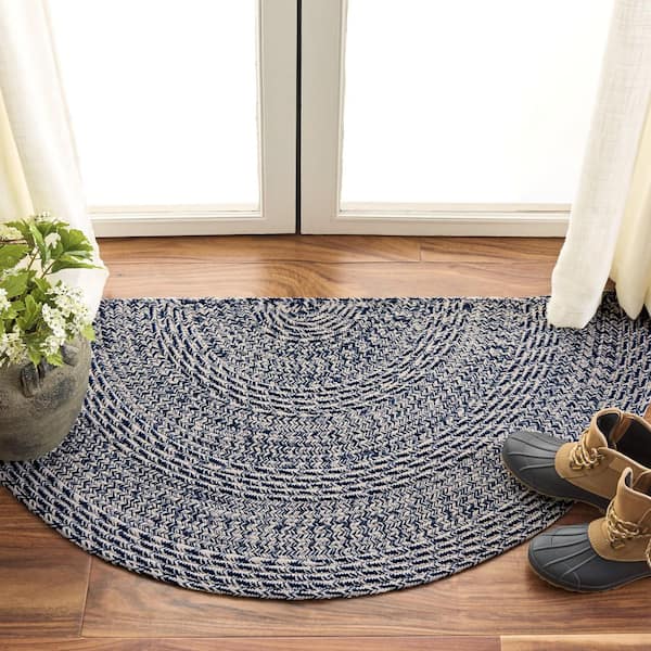 Braided 2 ft. x 4 ft. Navy/Ivory Basket Weave Washable Area Rug