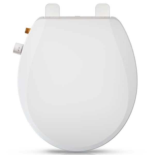 Non-Electric Bidet Seat for Round Toilet with Quiet-Close, Dual Nozzles, Brass Inlet and Adj. Pressure in White