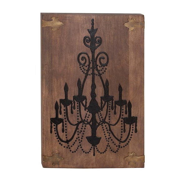 Litton Lane 36 in. x 24 in. Traditional Chandelier Wooden Wall Art