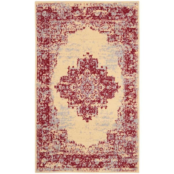 Nourison Grafix Cream/Red 3 ft. x 5 ft. Persian Medallion Transitional Kitchen Area Rug