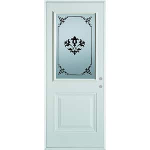 36 in. x 80 in. Silkscreened Glass 1/2 Lite 1-Panel Painted White Steel Prehung Front Door