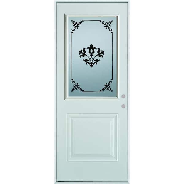 Stanley Doors 36 in. x 80 in. Silkscreened Glass 1/2 Lite 1-Panel Painted White Steel Prehung Front Door
