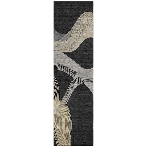 Chantille Machine Washable Indoor/Outdoor Abstract ACN3057 Black 2 ft. x 7 ft. Runner Rug