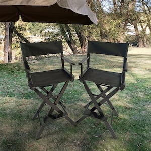Wooden Outdoor Lounge Chair, Populus and Canvas Folding Chair, Suitable for adults in Black Set of 2