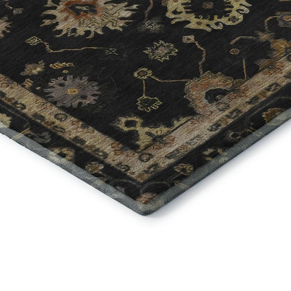 Mayfield Premium Machine Washable Abstract AMF2045 Black 2 ft. x 7 ft. Runner Rug