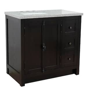 37 in. W x 22 in. D x 36 in. H Bath Vanity in Brown Ash with Gray Granite Vanity Top and Left Side Rectangular Sink