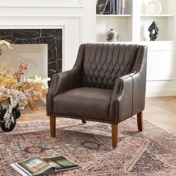 30.5 in. W Brown Top-grain Genuine Leather Upholstered Armchair (Set of 1)