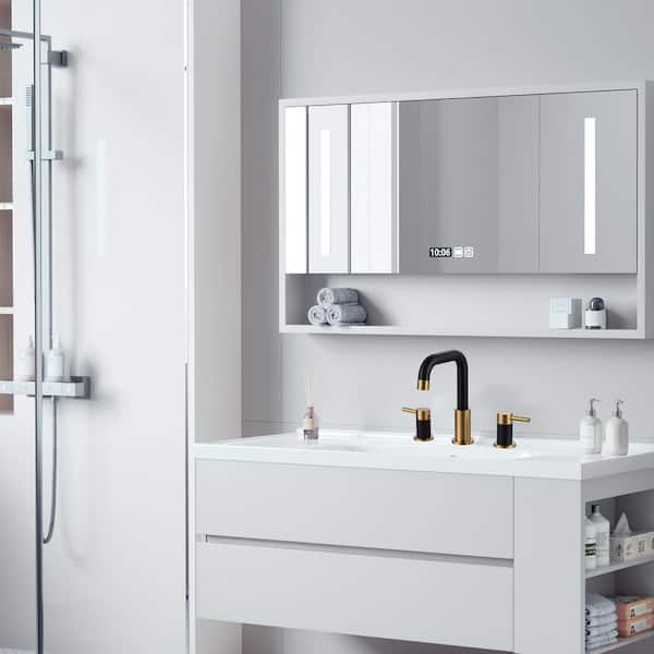 8 in. Widespread Double Handle Bathroom Faucet with Pop-up Drain in Black and Gold