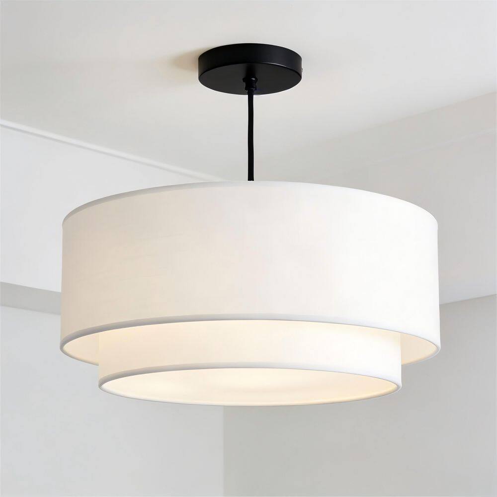 3-Light Dimmable Black Semi-Flush Ceiling Light Double Layer Fabric Shade Drum Lamp Easy Clean for Home price history on PriceWatchPro