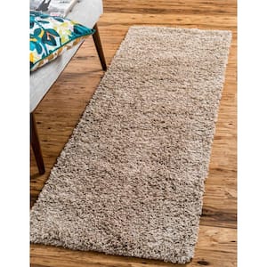 Solid Shag Taupe 16 ft. Runner Rug