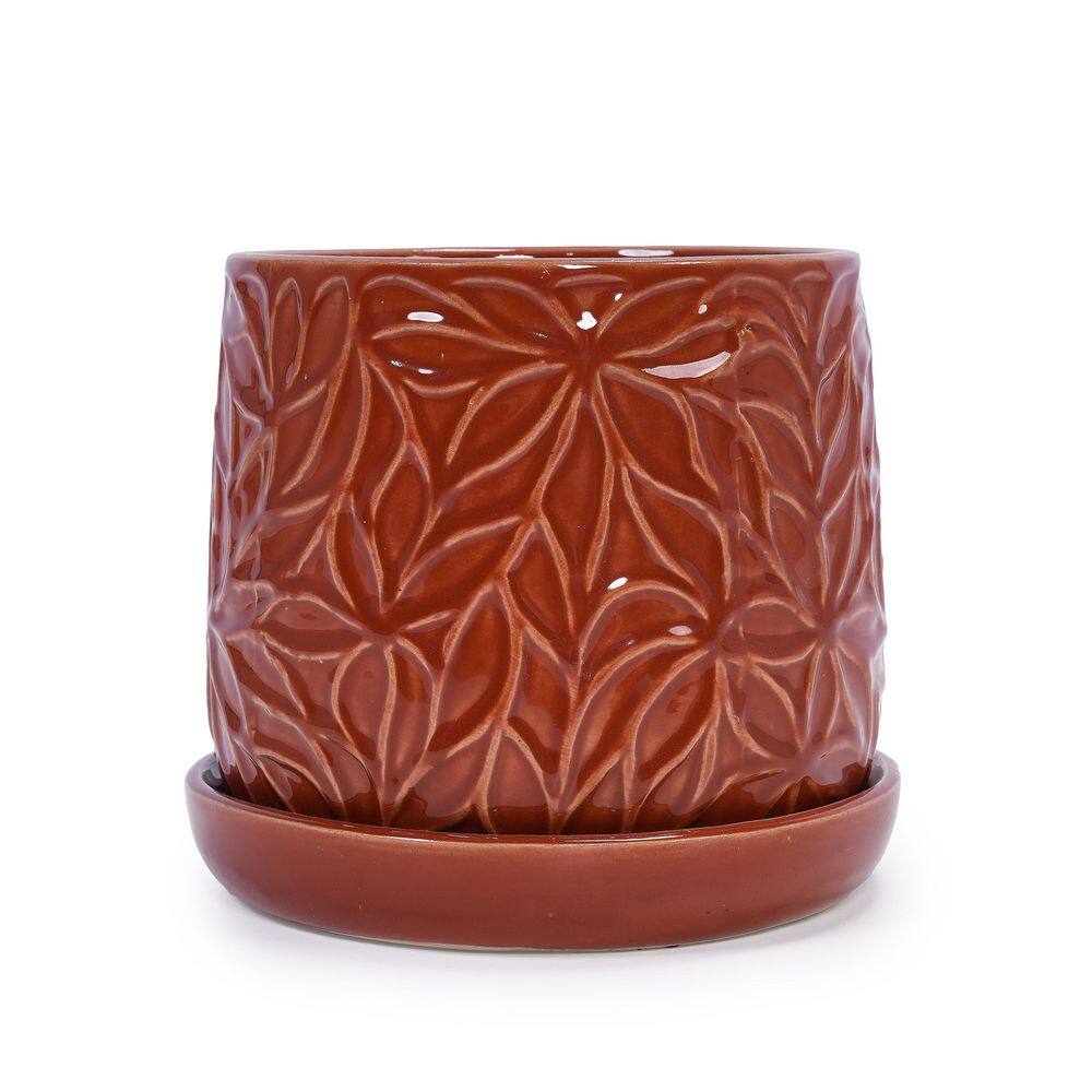 (Set of 2) Red Ceramic Flowerpot, 7 in. Modern Planter for Patio, Garden, Windowsill price history on PriceWatchPro