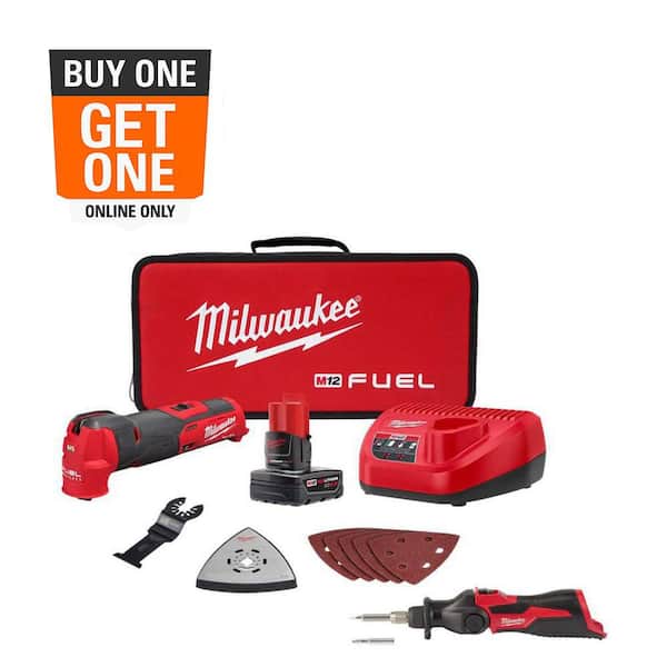 Milwaukee M12 FUEL 12V Lithium-Ion Cordless Oscillating Multi-Tool Kit w 4.0Ah Battery, Charger, Accessories, Bag & Soldering Iron