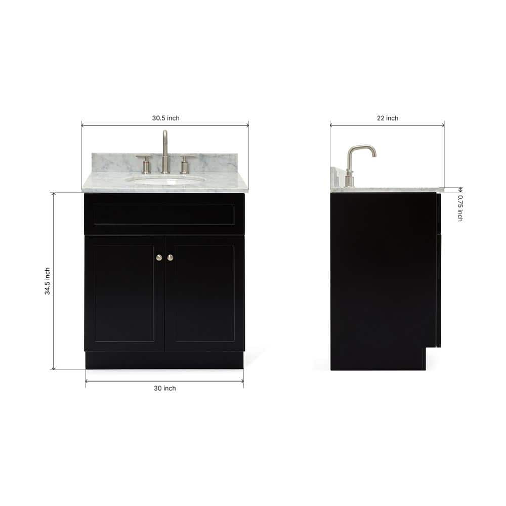 Hamlet 31" Black Wood Vanity with Carrara Marble Top