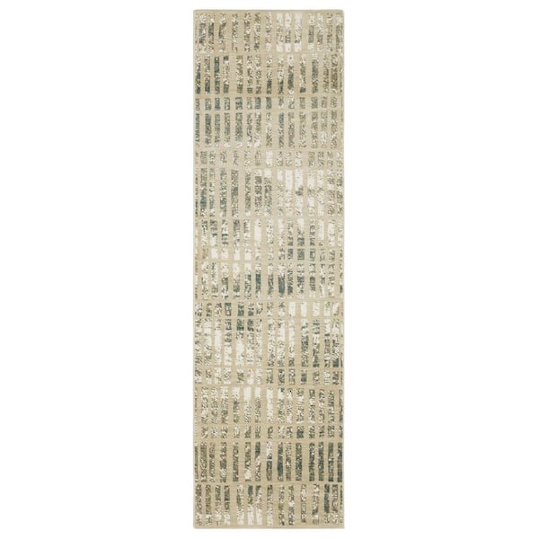 2 X 8 Beige, Blue Geometric Washable Area Rug Runner Rug