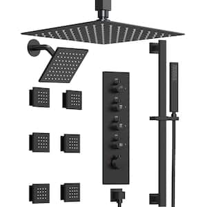His and Hers Showers with Valve 15-Spray DualCeiling Mount 16 in. Fixed and Handheld Shower Head 2.5 GPM in Matte Black