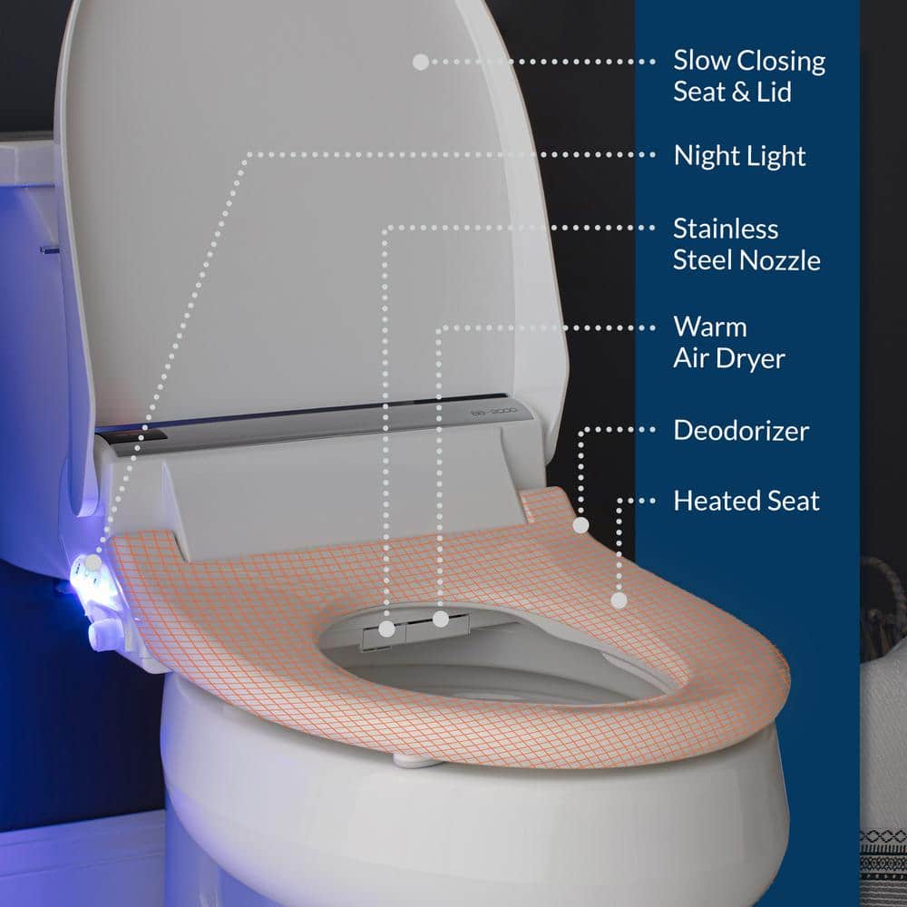 Bio Bidet BB-2000R BB2000 Round Bidet Toilet Seat, Heated Seat with Warm Air Dryer and Temperature Control
