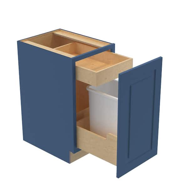 Home Decorators Collection Grayson 18 in. W x 24 in. D x 34.5 in. H Assembled Plywood Trash Can Kitchen Cabinet in Mythic Blue with 1D Soft Close