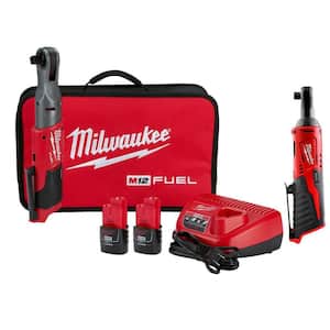 M12 FUEL 12V Lithium-Ion Brushless 1/2 in. Cordless Ratchet Kit with (2) 2. 0Ah Batteries, Charger, Bag & 1/2 Ratchet