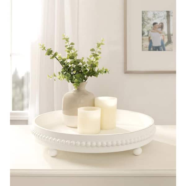 Kate and Laurel Strahm 16.00 in. W Round White Wood Decorative Tray 222632  - The Home Depot