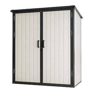 5 ft. W x 3 ft. D Outdoor Storage Beige Plastic Shed with Double Door and Floor (13 sq. ft.)