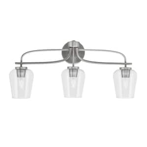 Olympia 26.75 in. 3-Light Graphite Vanity Light Clear Bubble Glass Shade